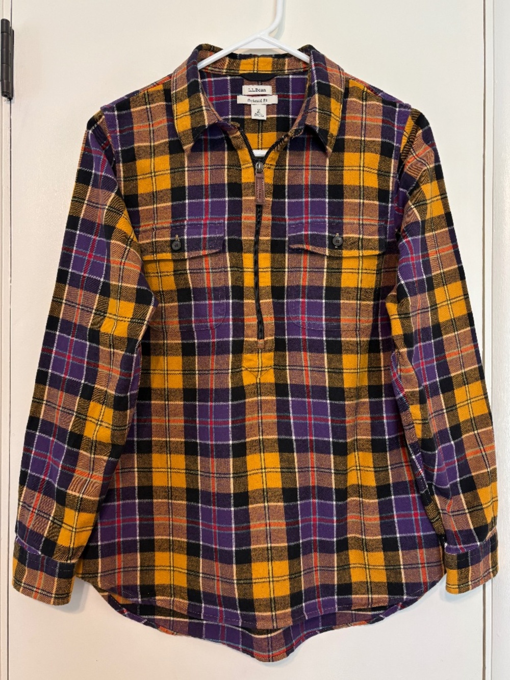 L.L. Bean #517557 Womens Scotch Plaid Quarter-Zip Pullover Flannel Shirt Top M